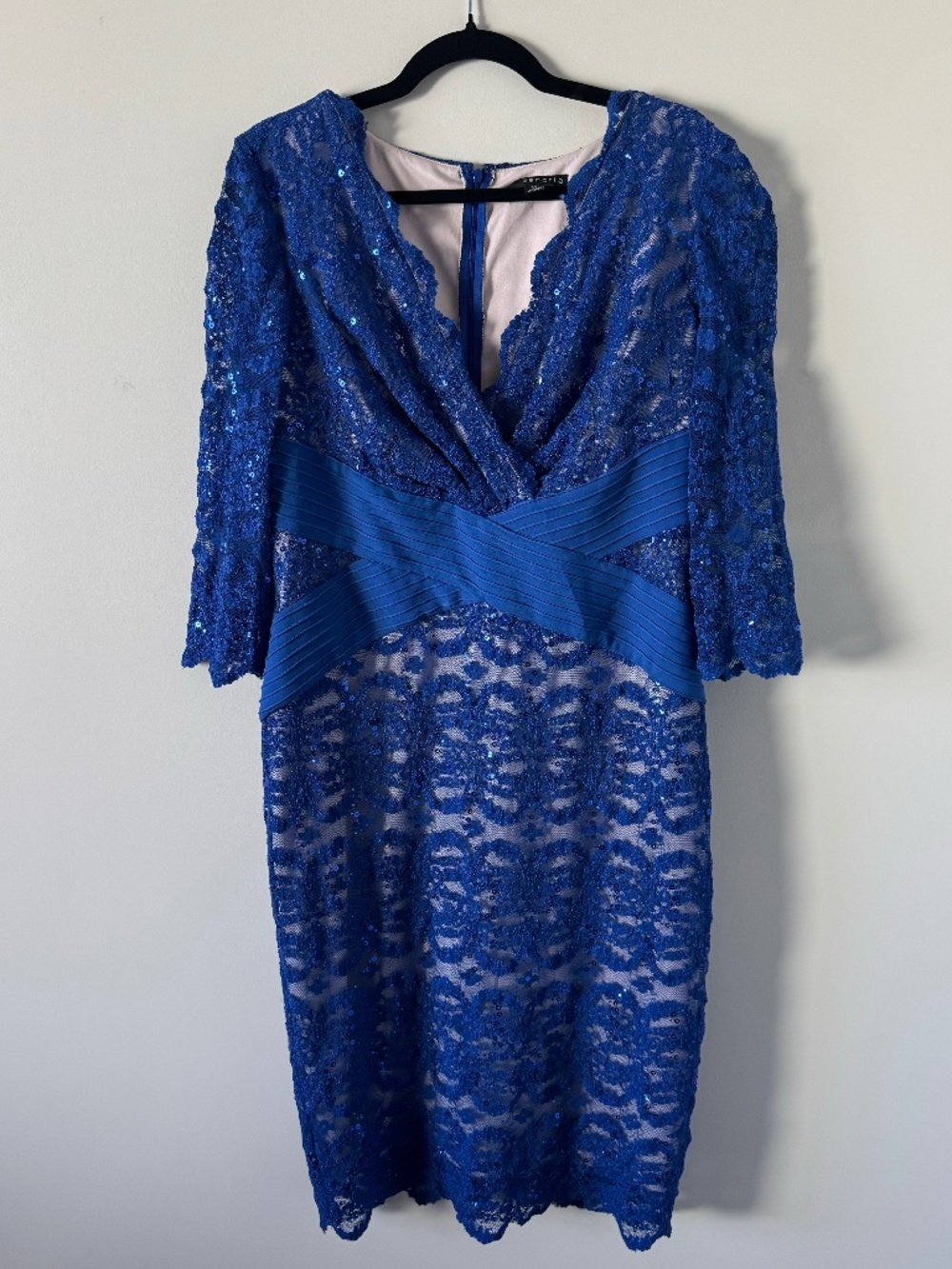 Sangria Royal Blue Sequin Lace Cocktail Dress Size 14